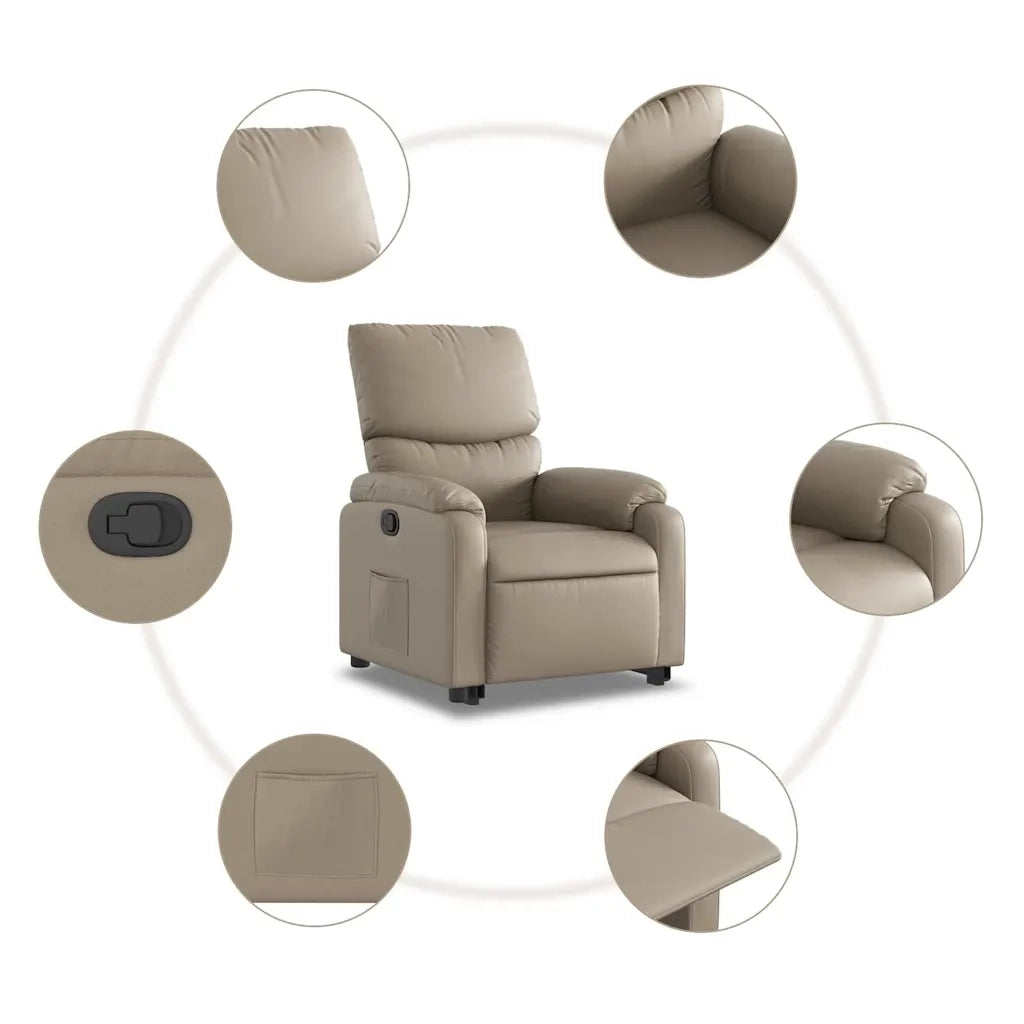 Poltrona | Sedia Relax Alzapersona Reclinabile Cappuccino in Similpelle