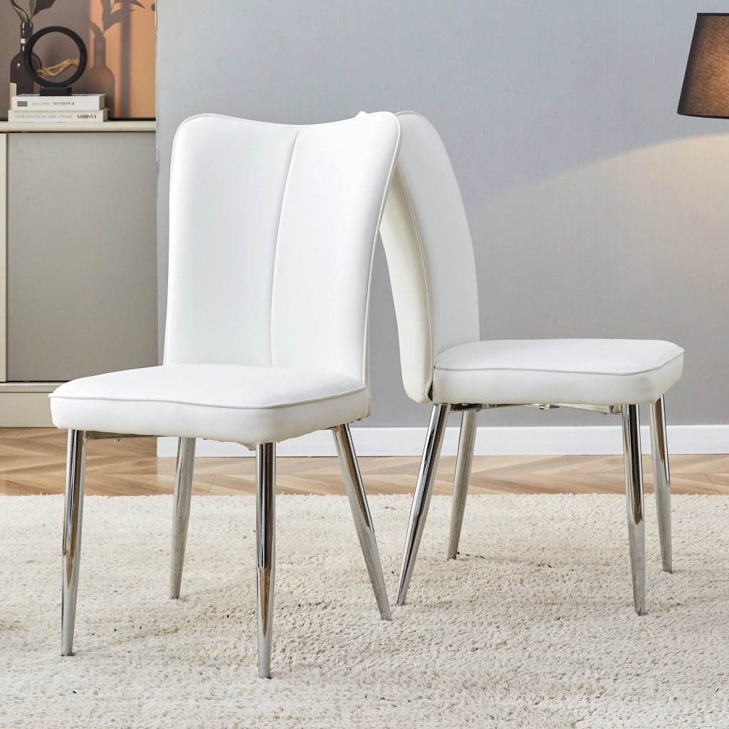 Sedie da pranzo set da 2 con schienale ergonomico imbottitura in schiuma piedini regolabili in pu bianco argento