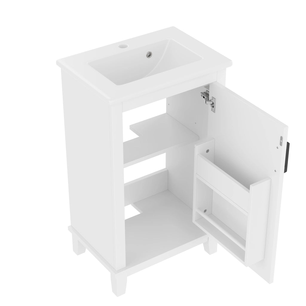 Mobile bagno freestanding 51x34x83 cm con lavabo in ceramica integrato, 1 anta, ripiano regolabile, bianco