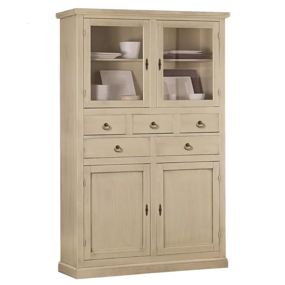 Dispensa classica 4 porte e 5 cassetti legno avorio patinato 120x41x187 - Mobili 2G