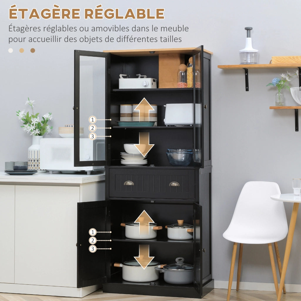 Buffet per cucina ¨C zephmum ¨C 4 ante, 2 vetrate, 1 cassetto, nero