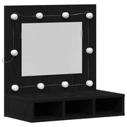 Mobiletto da bagno rettangolare moderno con specchio e illuminazione integrata 60 x 31,5 x 62 cm in legno composito di rovere nero 02_0052426