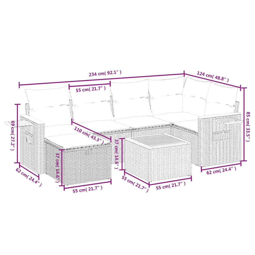 Set Divani da Giardino 7 pz con Cuscini Grigio in Polyrattan 3265526