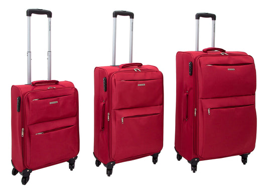 Set 3 Valigie Trolley Morbide in Poliestere 4 Ruote TSA Ravizzoni Singapore Rosso Mattone