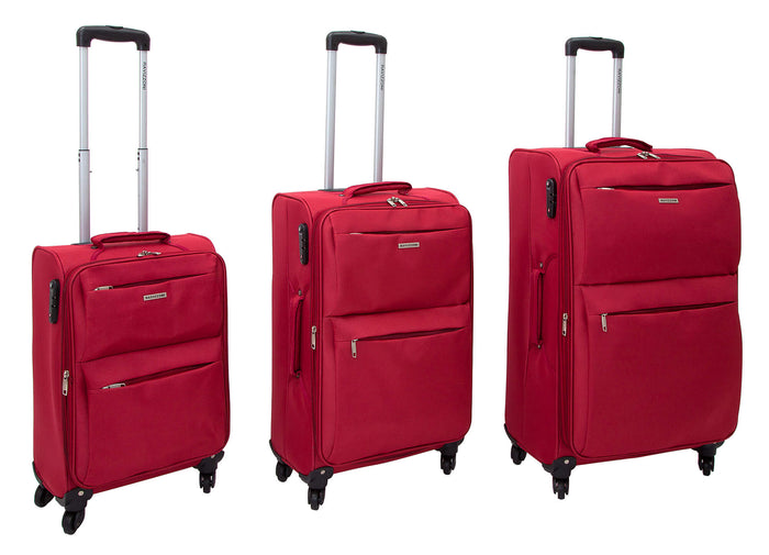 Set 3 Valigie Trolley Morbide in Poliestere 4 Ruote TSA Ravizzoni Singapore Rosso Mattone