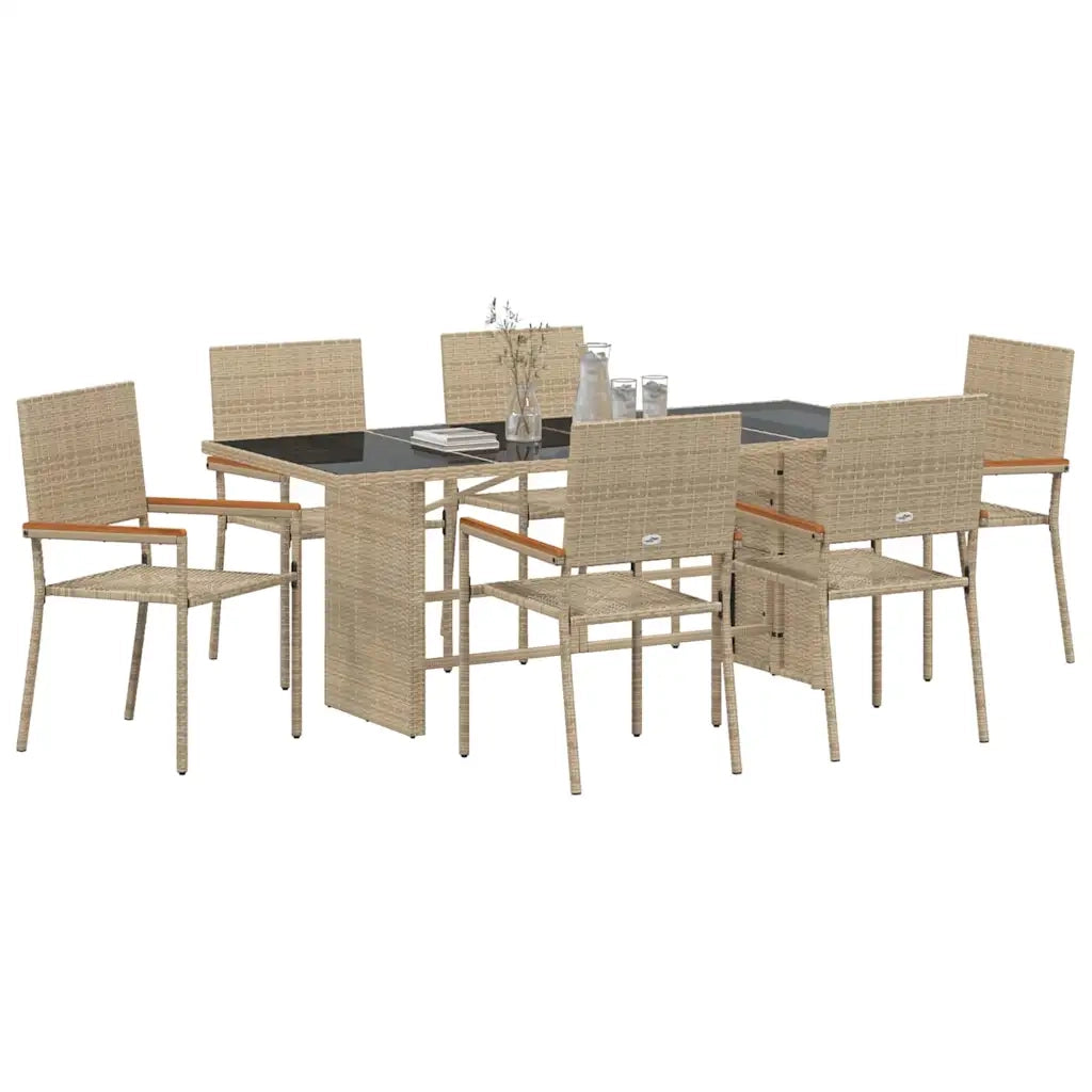 Set da Pranzo per Giardino 7 pcs Beige polyrattan 3365426