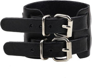 Bracciale Cuff con Cinturino in Pelle in Pelle Larga con Doppio Bottone e Stile Vintage Adattabile per Uomo e Donna