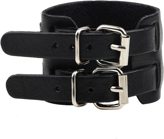 Bracciale Cuff con Cinturino in Pelle in Pelle Larga con Doppio Bottone e Stile Vintage Adattabile per Uomo e Donna