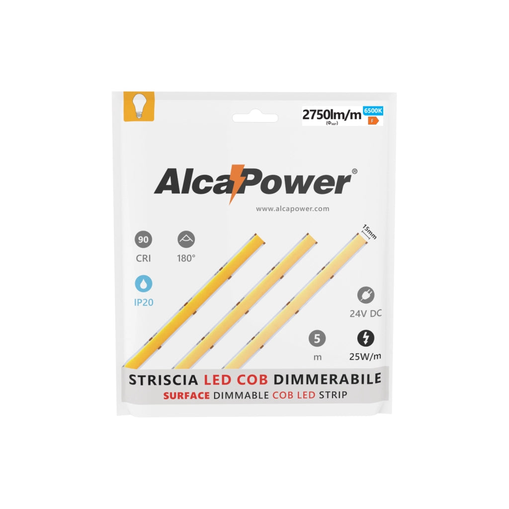 Striscia led 5m COB SURFACE IP20 monocolore da 25W/MT 24V - 6000K