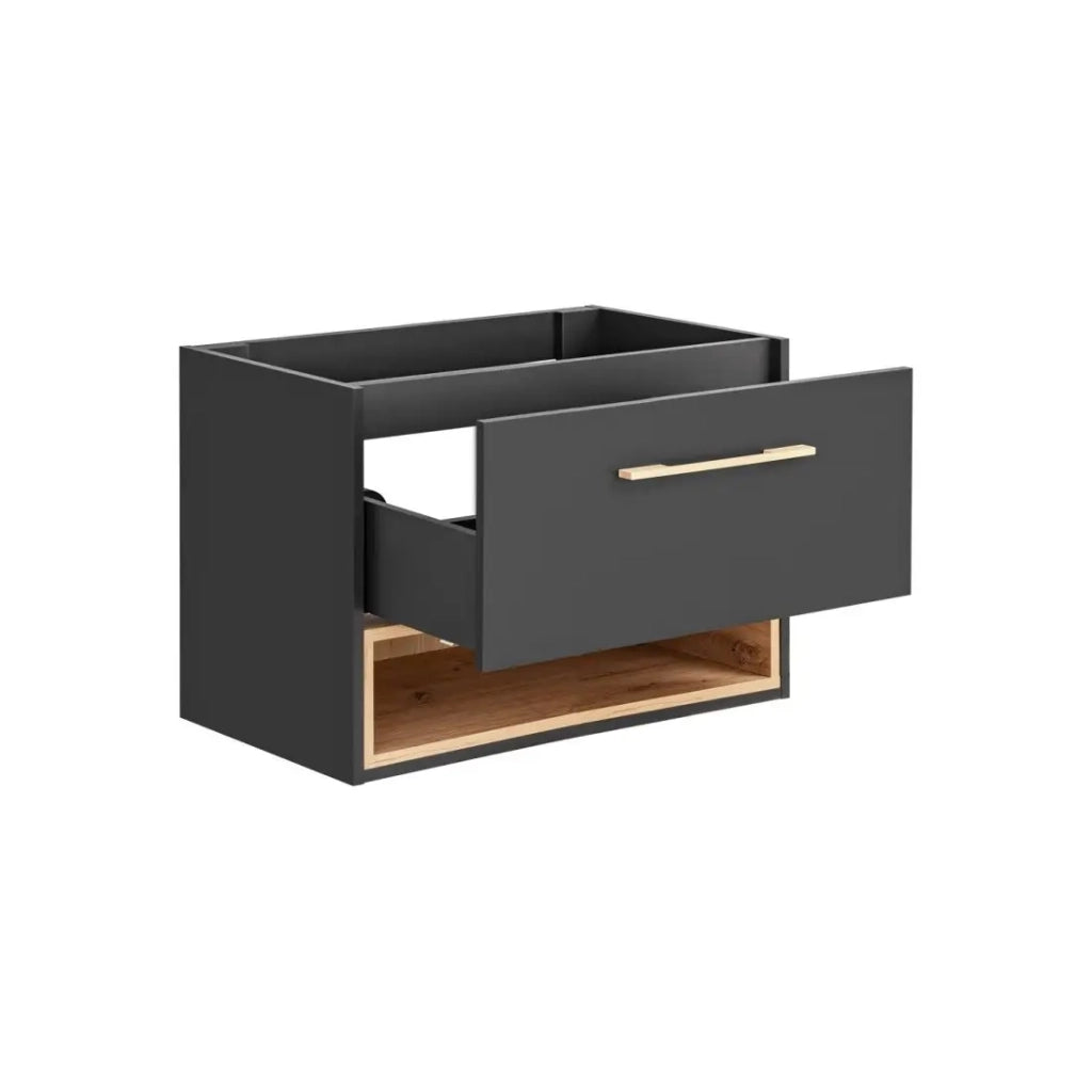 Mobile sottolavabo TALOKA – 1 porta – Grigio antracite e rovere chiaro – 80 cm – Da appendere