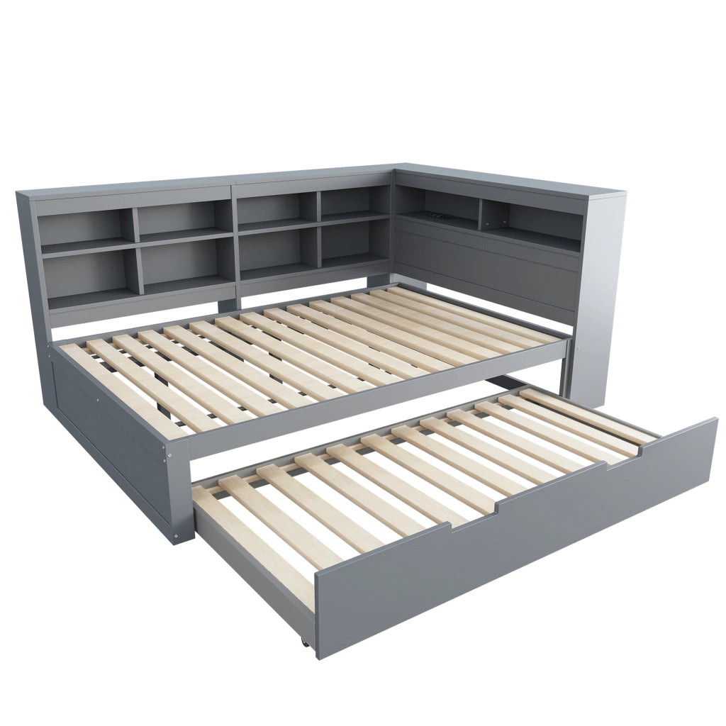 LETTO Multifunzionale 140x200 cm con letto estraibile 90x190 cm in legno grigio