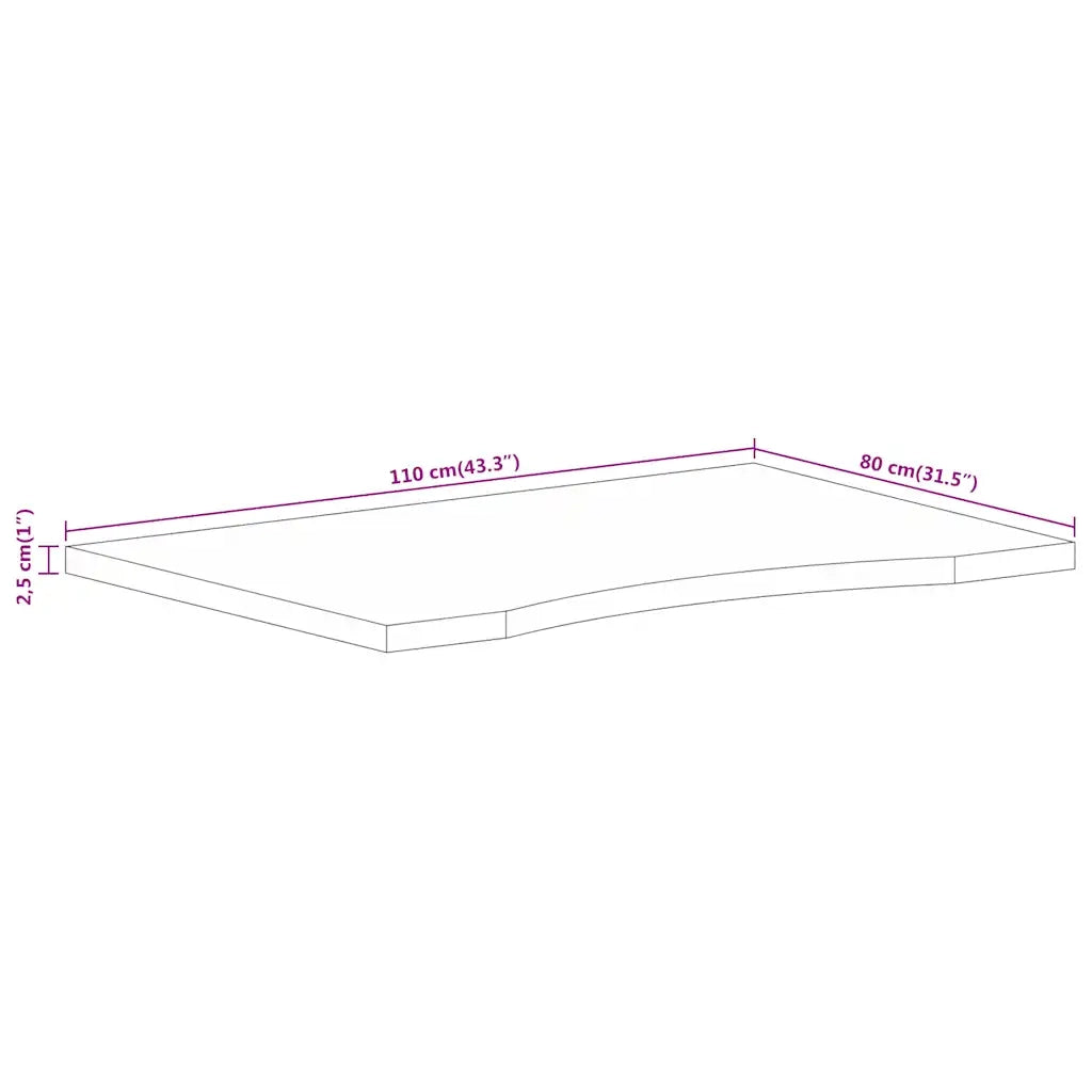 Piano Scrivania con Curva 110x80x2,5cm Massello Grezzo di Mango 370191
