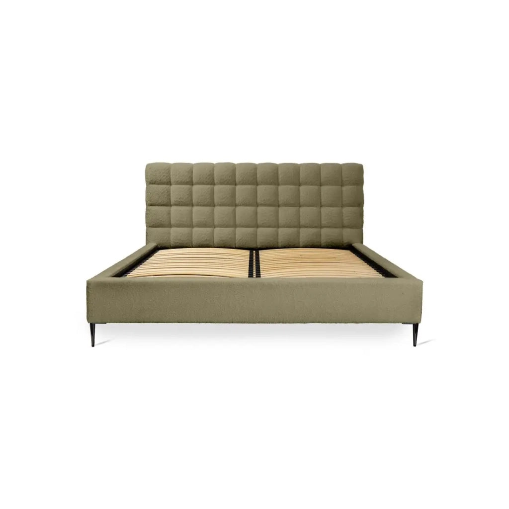 Letto MILLIO – Kaki – 160x200 cm – Tessuto chenille bouclé – Rete inclusa – Comfort albergo 5 stelle