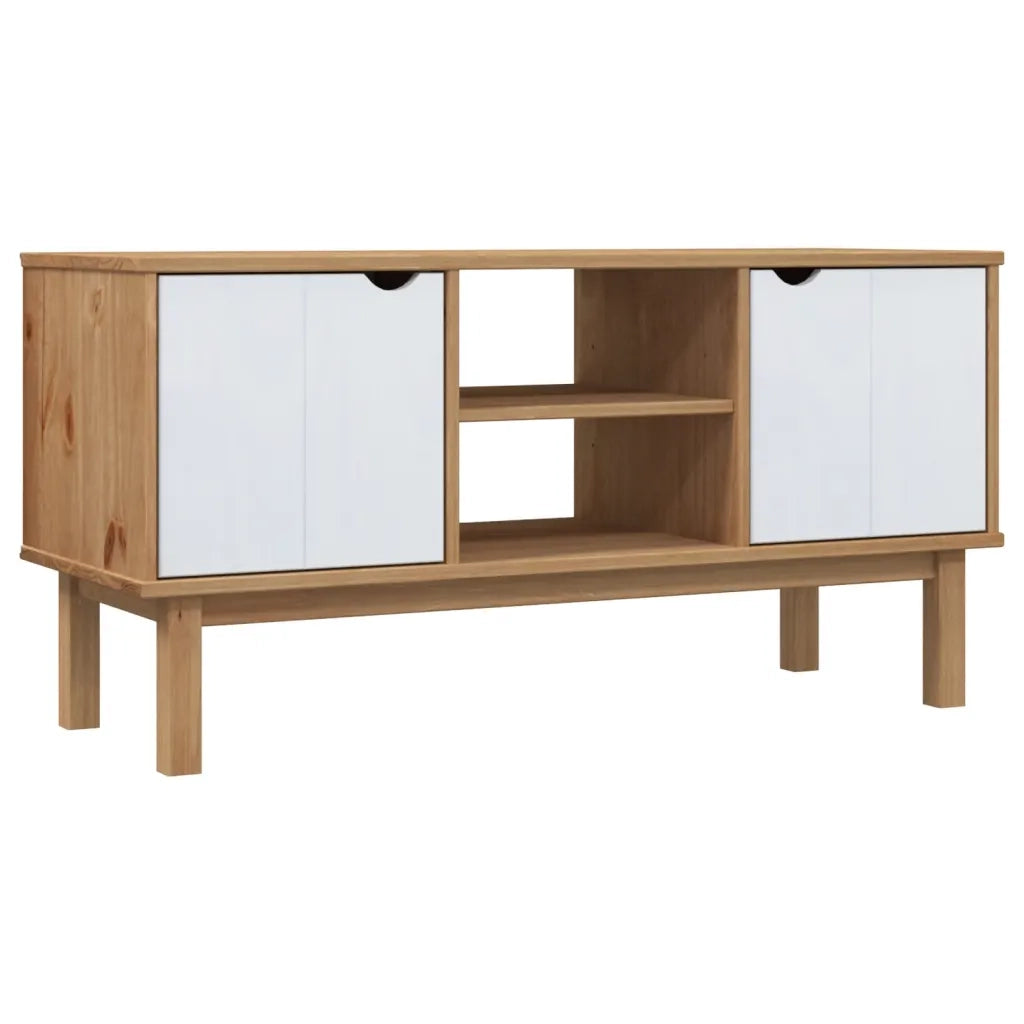 Mobile TV OTTA Marrone e Bianco 113,5x43x57 cm in Legno di Pino 348596
