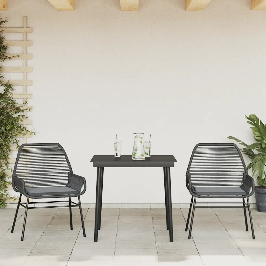 Set da Pranzo da Giardino 3 pz con Cuscini Polyrattan Vetro