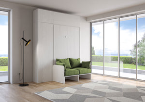 Letto Matrimoniale Francese A Scomparsa 140 Kentaro Con Divano E Mobili Bianco Frassino e Verde