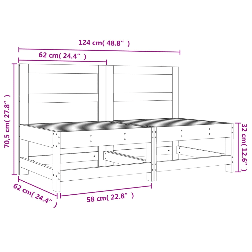 Divani Centrali da Giardino 2pz Ambra in Legno Massello di Pino 825516