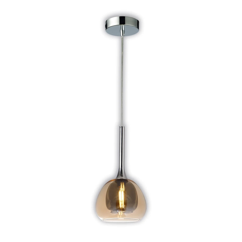 LÚZETE - LAMPADA A SOSPENSIONE 1 LUCE VETRO ESTERNO AMBRA INTERNO FUMÉ Ø16,5 NOLINA