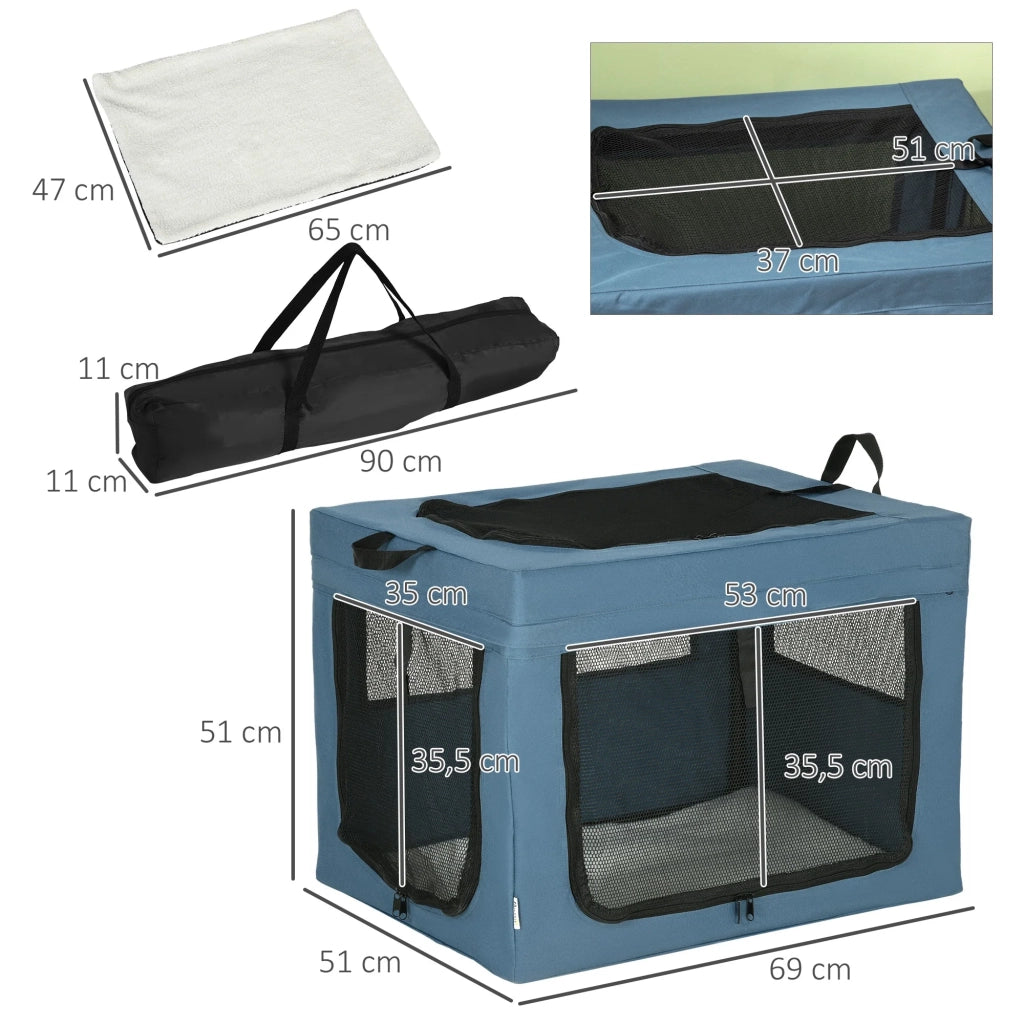 Borsa di trasporto pieghevole per animali 69 x 51 x 51 cm cuscino rimovibile ventilazione ottimizzata moderna in poliestere blu 21_0007239