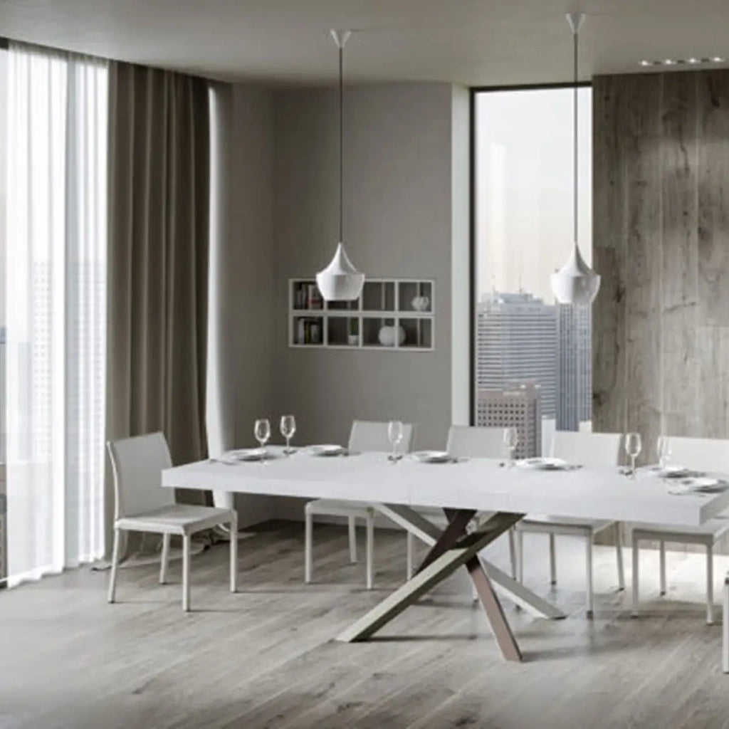 Tavolo allungabile 120/380x90 cm Volantis Premium colore bianco frassino gambe multicolore 4/C