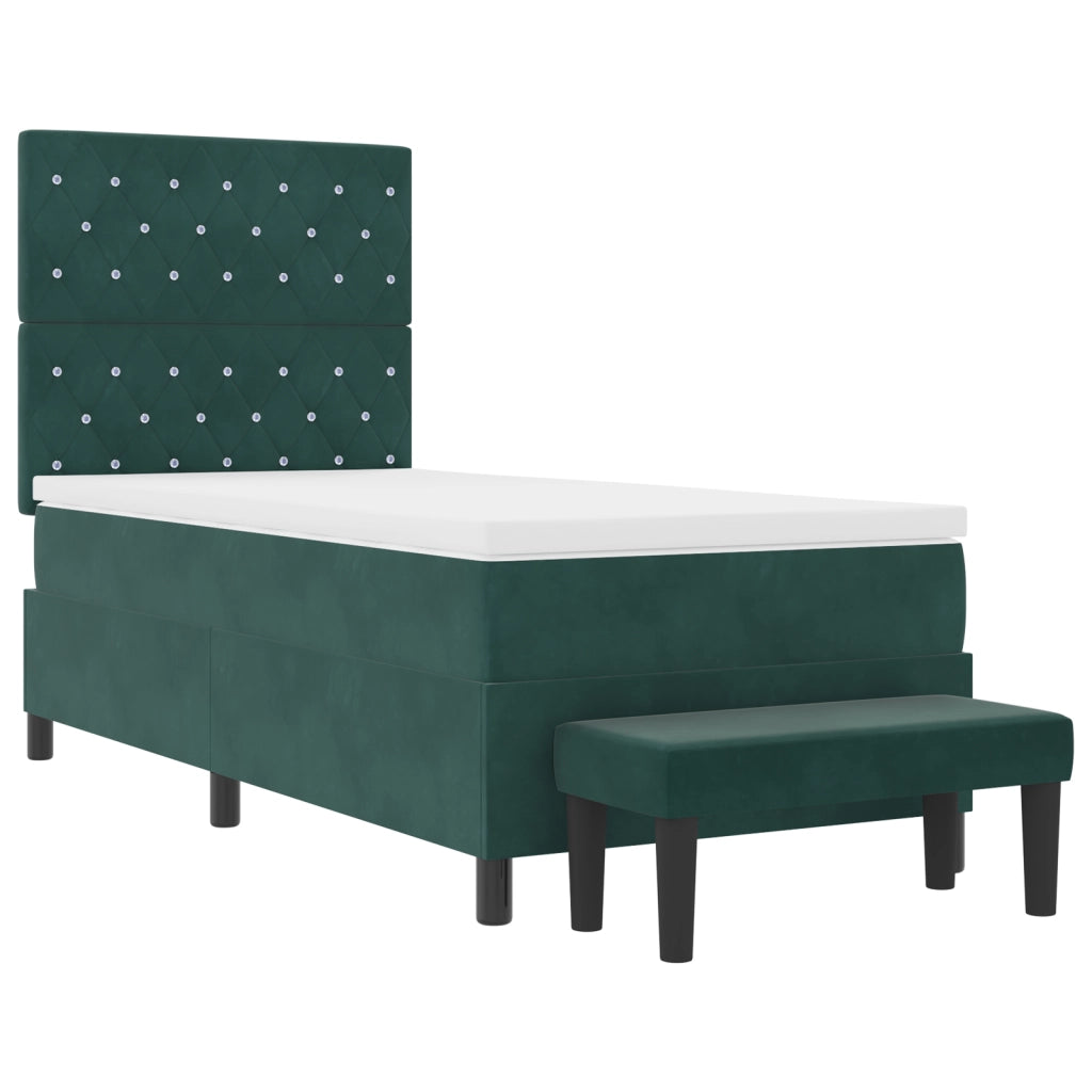 Letto con Box Spring con Materasso e Panchina Verde Scuro 100x200 cm Velluto