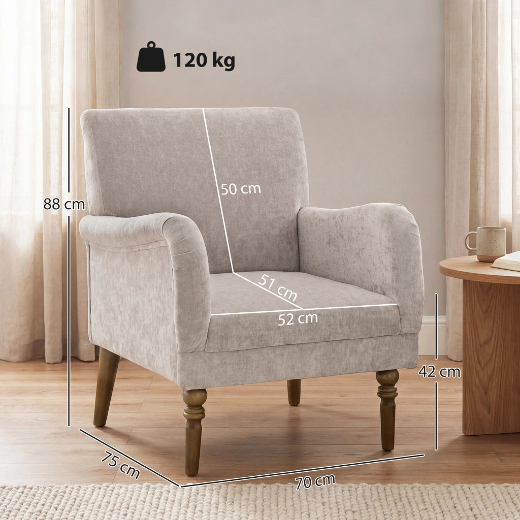 Poltrona tessuto lino grigio con schienale alto, braccioli, seduta larga, piedi legno - Xylo