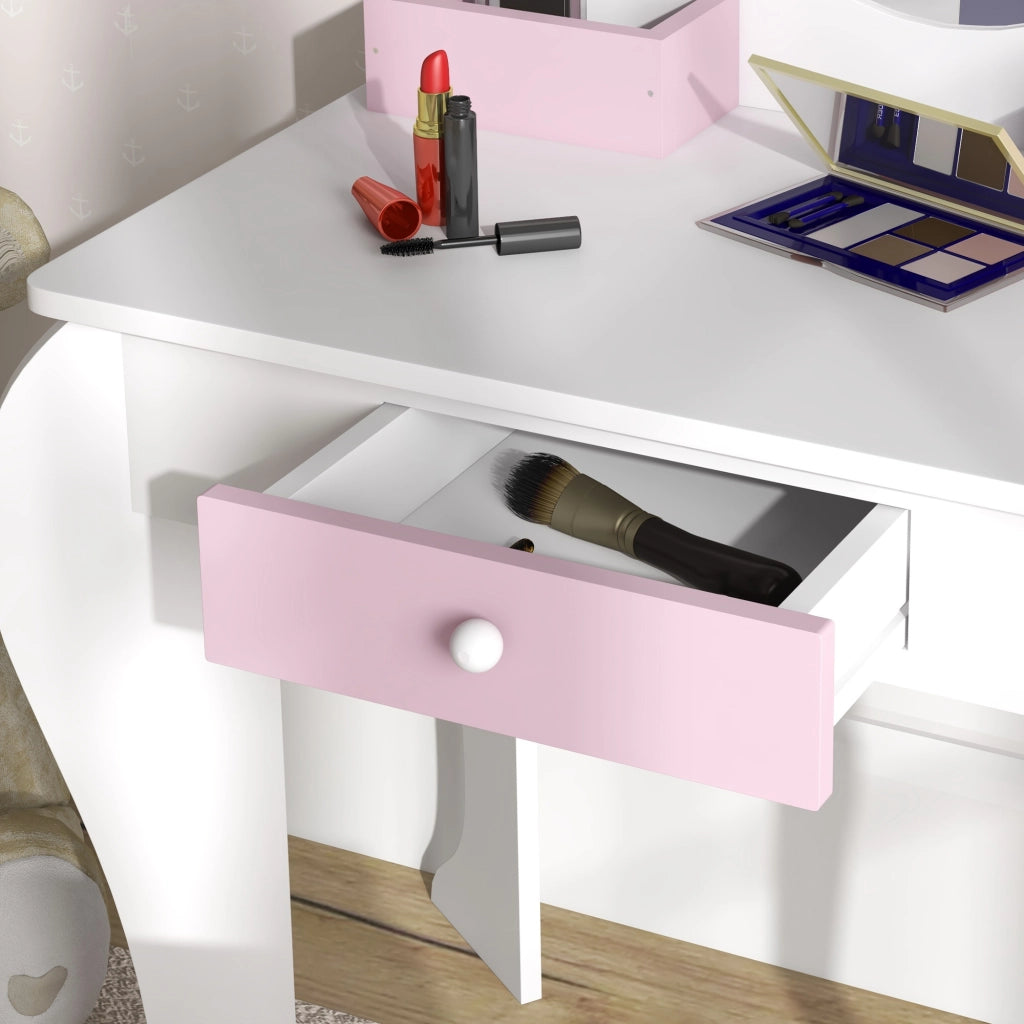 Tocador per bambini con specchio e sgabello ¨C zephmum ¨C design unicorno bianco