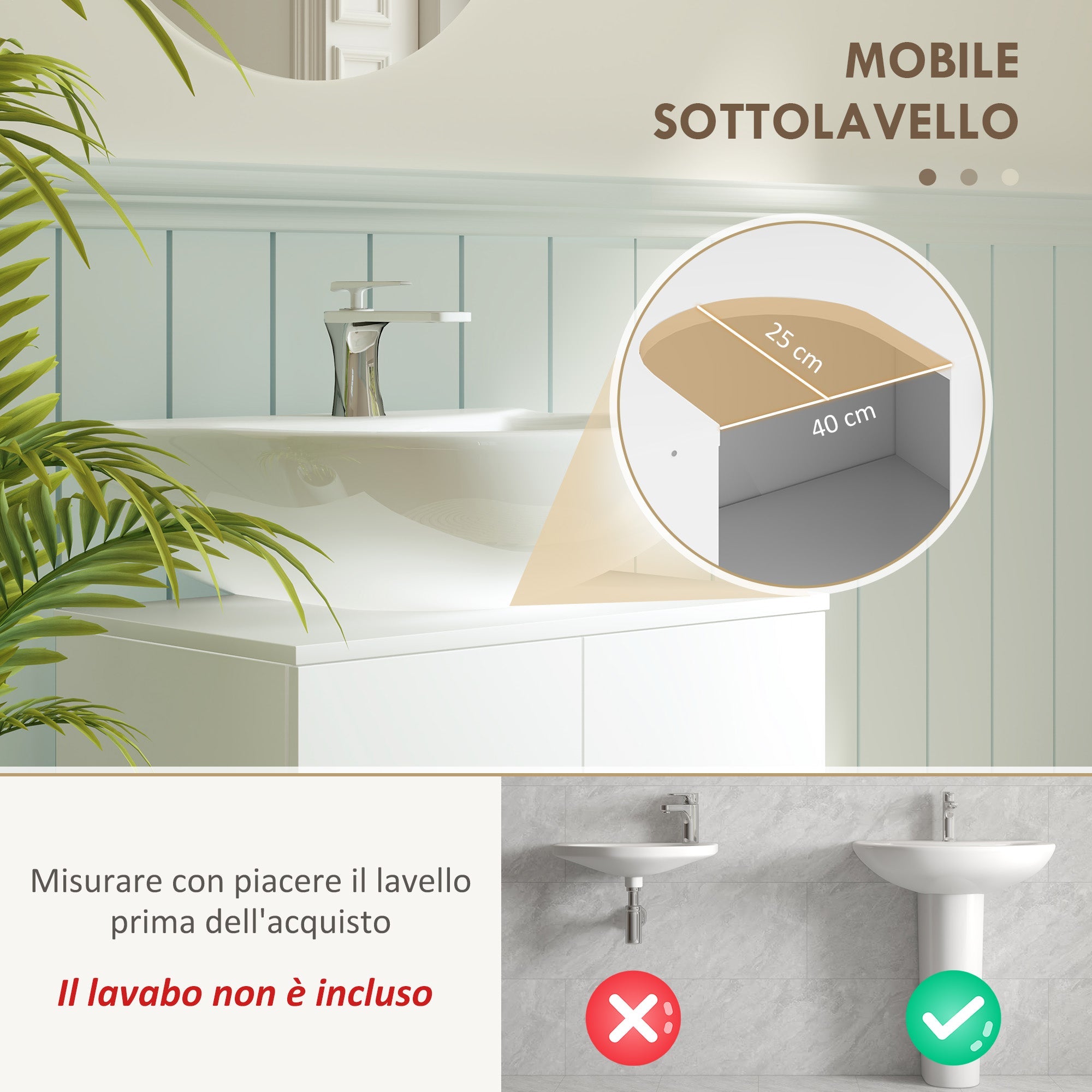 Mobile Sottolavabo da Bagno con Armadietto 2 Ante 60x35x60 cm in MDF Bianco