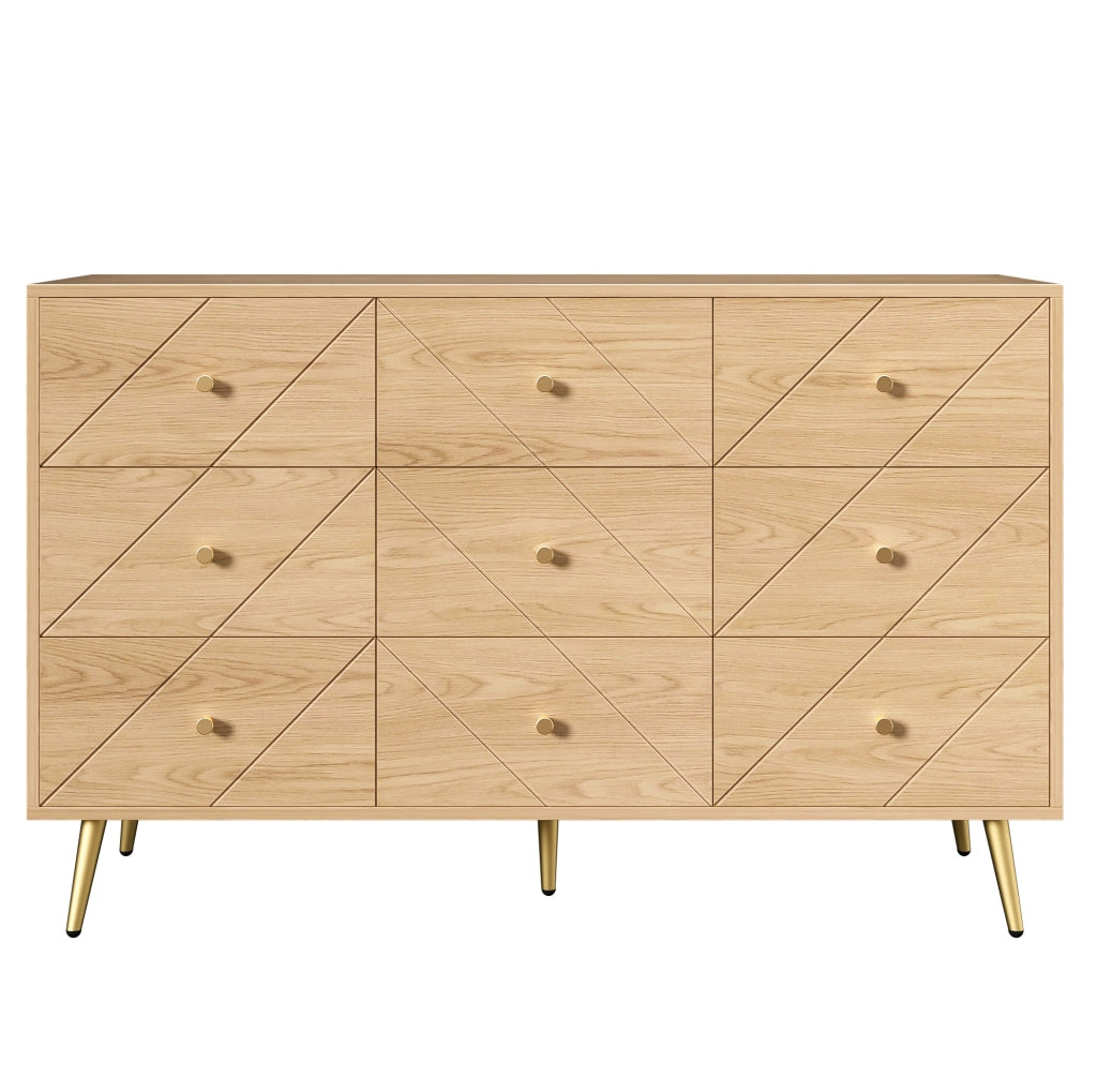 Cassettiera 120x39x80 cm; 9 cassetti con gambe in ferro; pannello truciolare; naturale