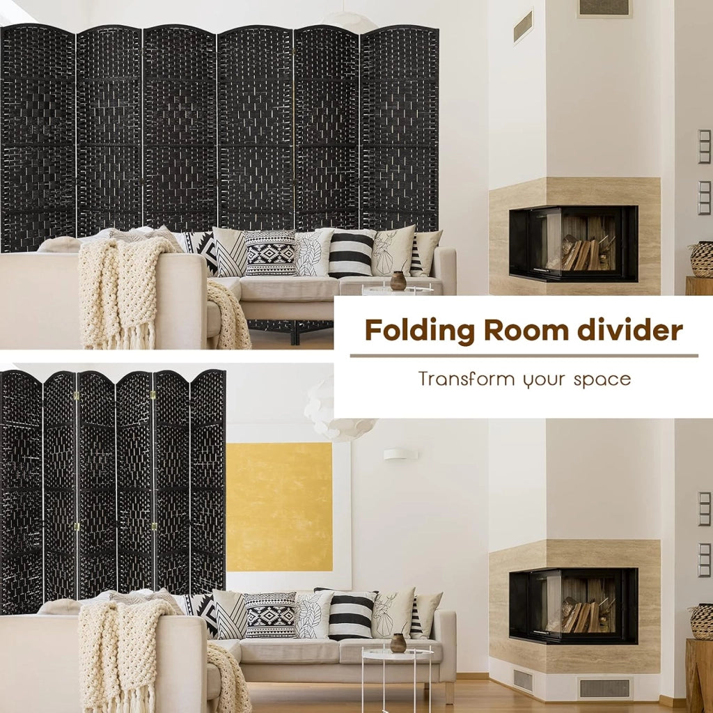 Paravento a 6 Pannelli, Separatore di Ambienti Pieghevole con Struttura in Legno Massello, Schermo di Privacy Decorativo per Casa, Ristorante, Ufficio, 270,5 x 1,5 x 180 cm (Nero)
