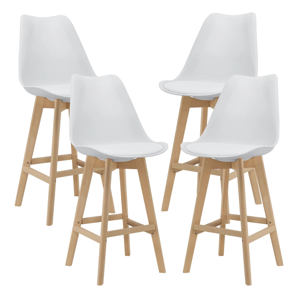Set di 4 sgabelli da bar in plastica sintetica finitura faggio 105 x 48 x 58 cm bianco 03_0008716