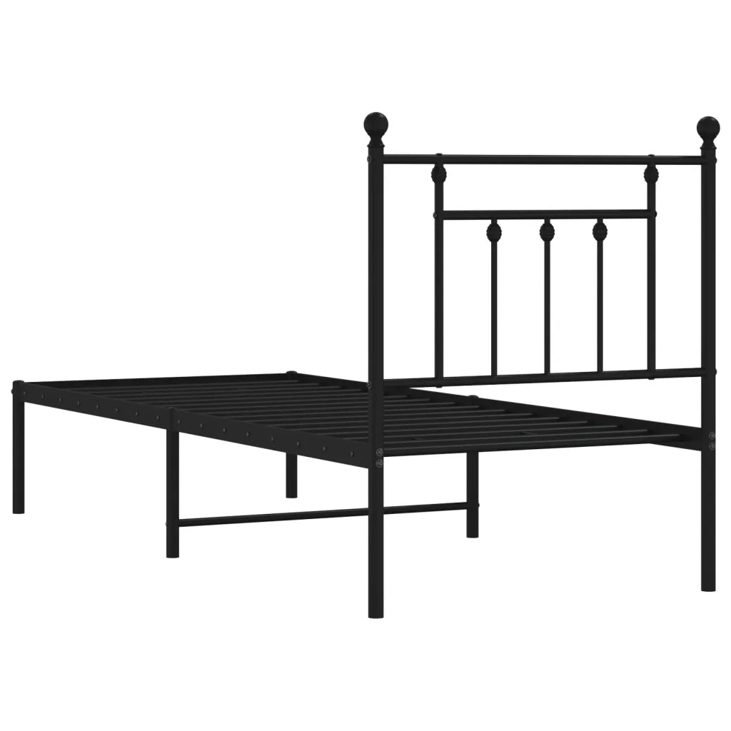 Letto singolo | Letto per adulti | Giroletto con Testiera in Metallo Nero 75x190 cm
