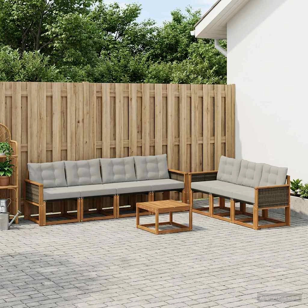 Set di divani da esterno 8 pz Naturale e Grigio Chiaro 3381819