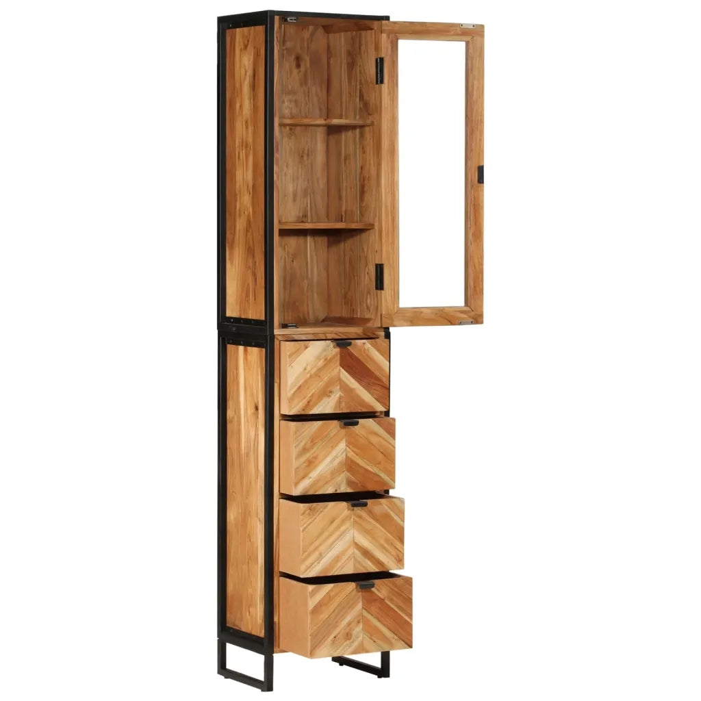 Mobile da Bagno 40x27x190 cm in Ferro e Legno Massello Acacia 3217118