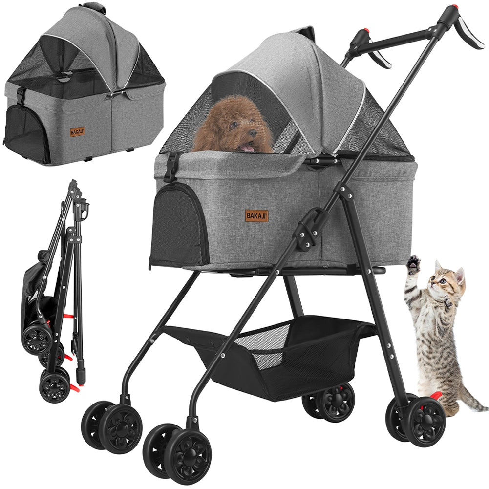 Passeggino Animali Domestici Cestello Rimovibile Carrozzina Cani Gatti Grigio