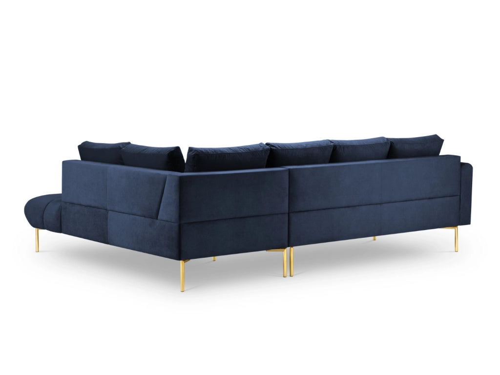 Cosmopolitan Design - Divano angolare destro "Hastings" 5 posti in velluto blu reale 