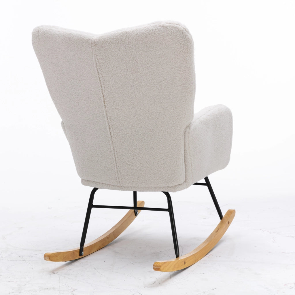 Poltrona a Dondolo in Tessuto Boucl¨¦ con Schienale Imbottito ¨C MINIMAL ¨C Bianco