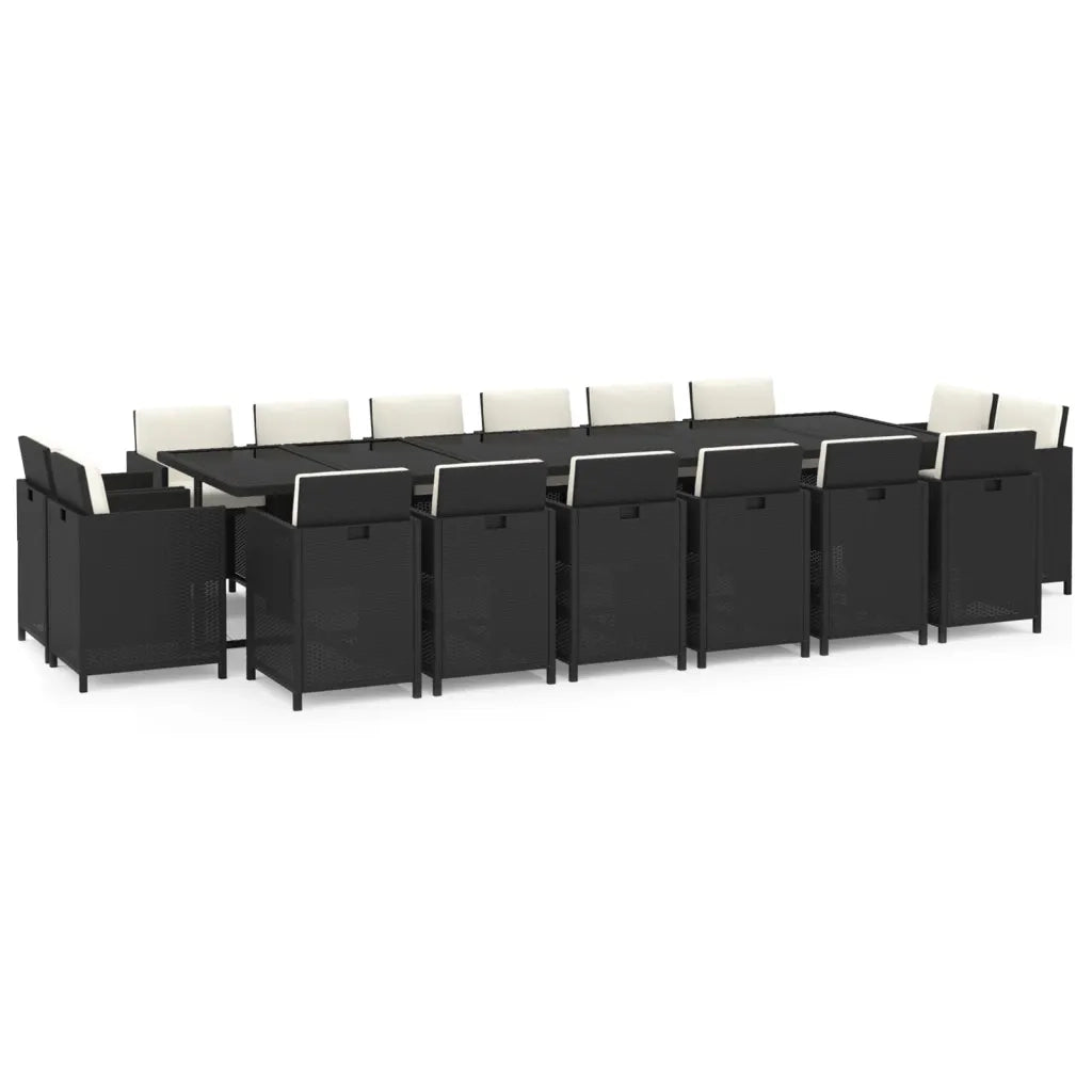 Set da Pranzo per Giardino 17 pz con Cuscini in Polyrattan Nero 3095613