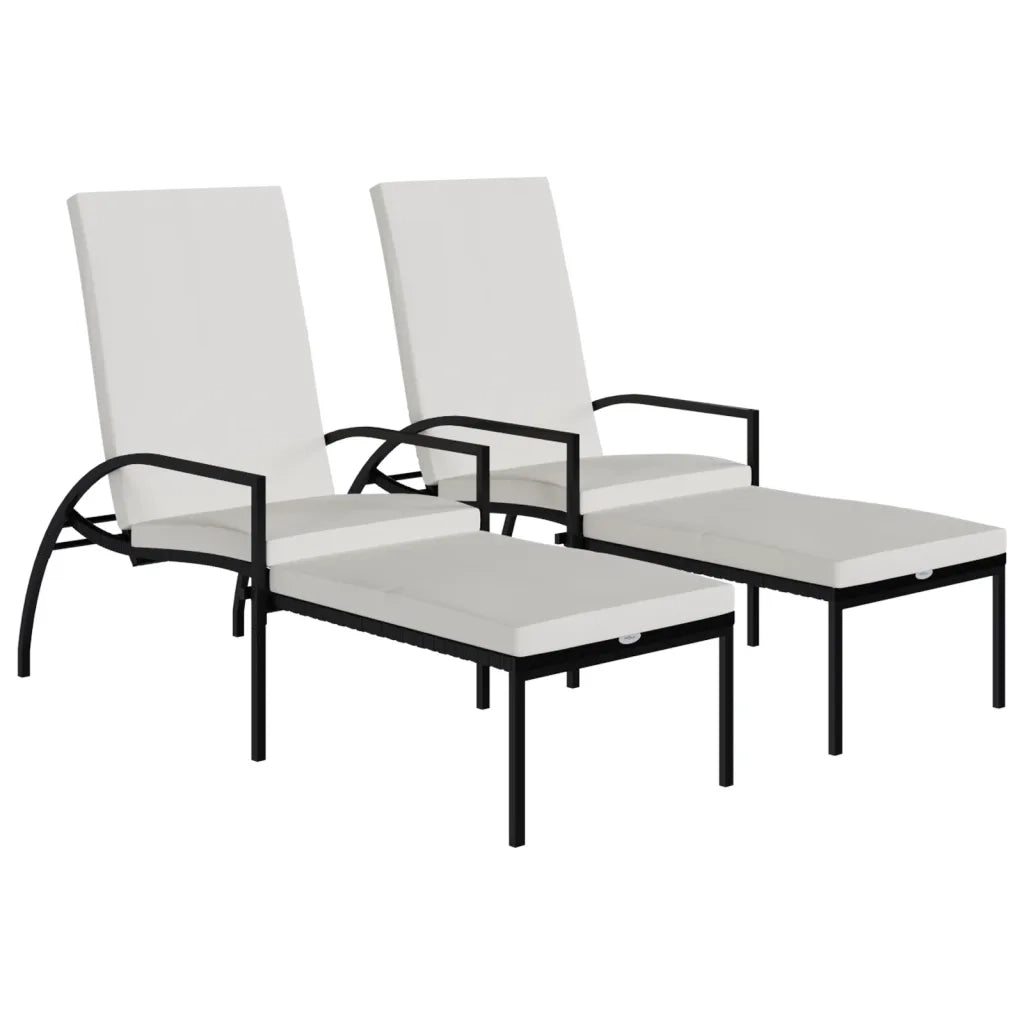 Lettini Prendisole 2 pz con Poggiapiedi in Rattan PE Nero 317632