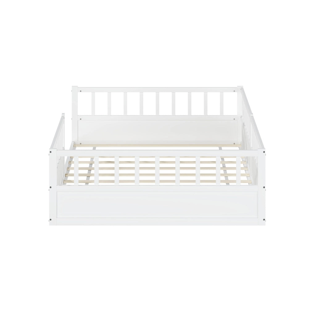 Letto per bambini, 140 x 200 cm, struttura in legno massello, sponde di sicurezza, bianco