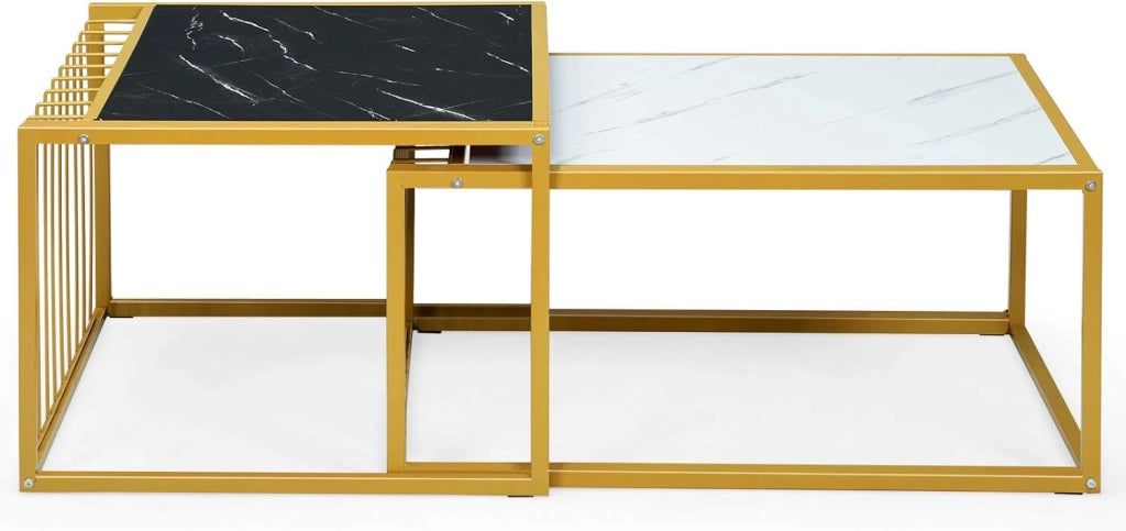 Set con 2 Tavolini Rettangolari in Legno e Acciaio, Tavolini Sovrapponibili e Bassi con Misure Diverse, Ideale per Soggiorno, Camera da Letto e Ufficio, con Carico Massimo di 50 kg