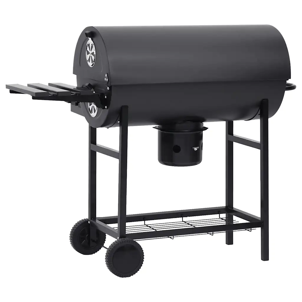 Barbecue a Barile con Ruote e Ripiani Acciaio Nero 115x85x95 cm CFW4450321