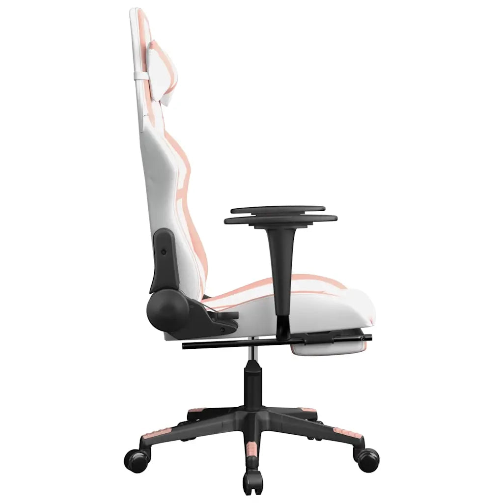 Sedia da Gaming | Sedia da e-sports Massaggio Poggiapiedi Bianco e Rosa Similpelle