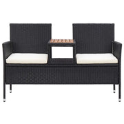 Panca da Giardino a 2 Posti con Tavolino 143 cm Polyrattan Nero 46146