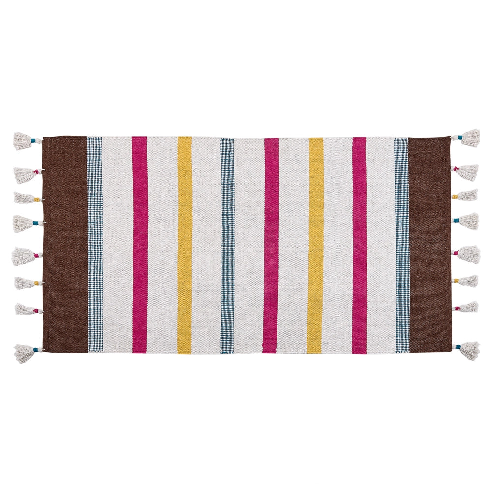 Tappeto strisce multicolore cotone 80 x 150 cm rettangolare tessuto a mano