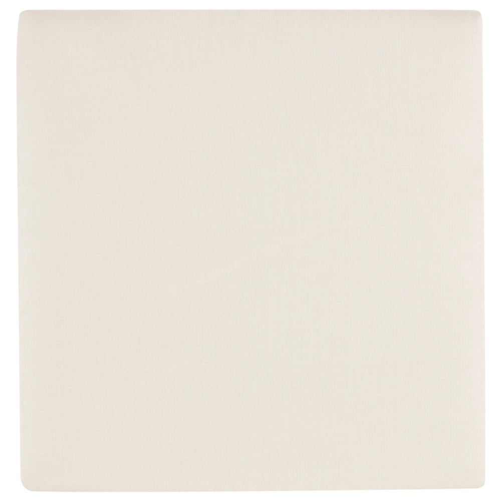 Set da giardino 3 posti in legno di acacia certificato con divano angolare tavolino e cuscini beige chiaro lato sinistro con ottomano
