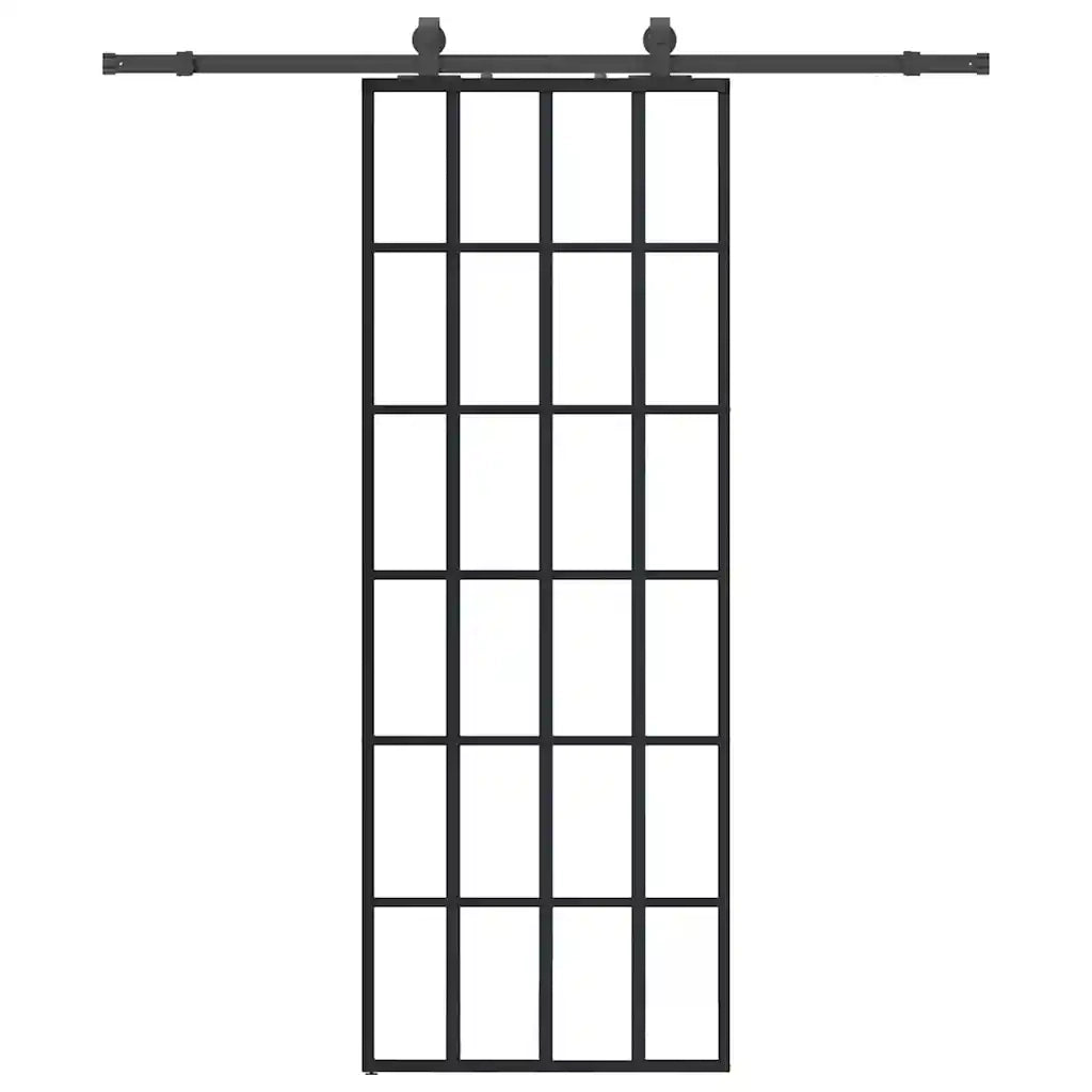 Porta Scorrevole con Ferramenta Nera 76x205 cm in Vetro ESG