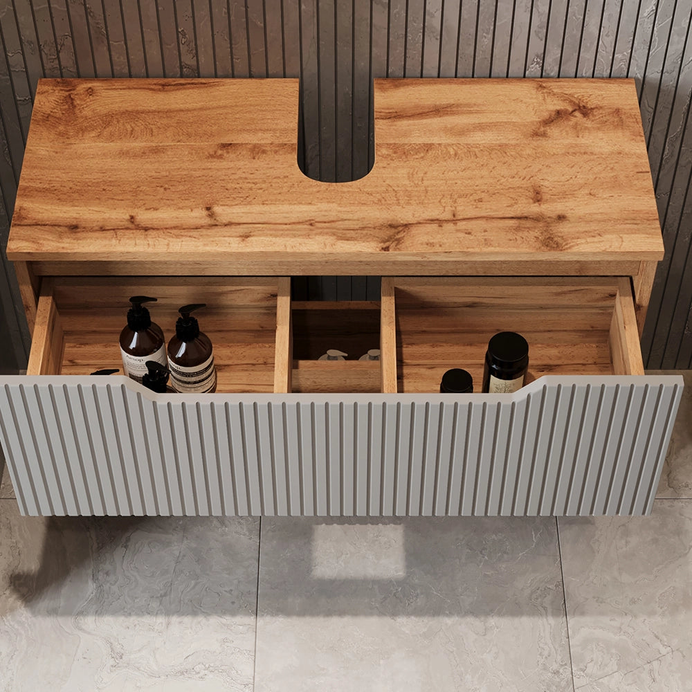Vicco Set di mobili da bagno Rovere/grigio a righe 4 parti
