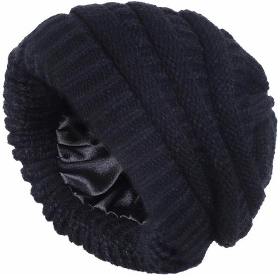 Cappelli caldi per donna - Cappelli caldi e impermeabili per inverno - Cappelli in lana per uomo e donna - Cappelli a maglia per sci - Cappello a maglia con imbottitura elastica e interna in seta - nero