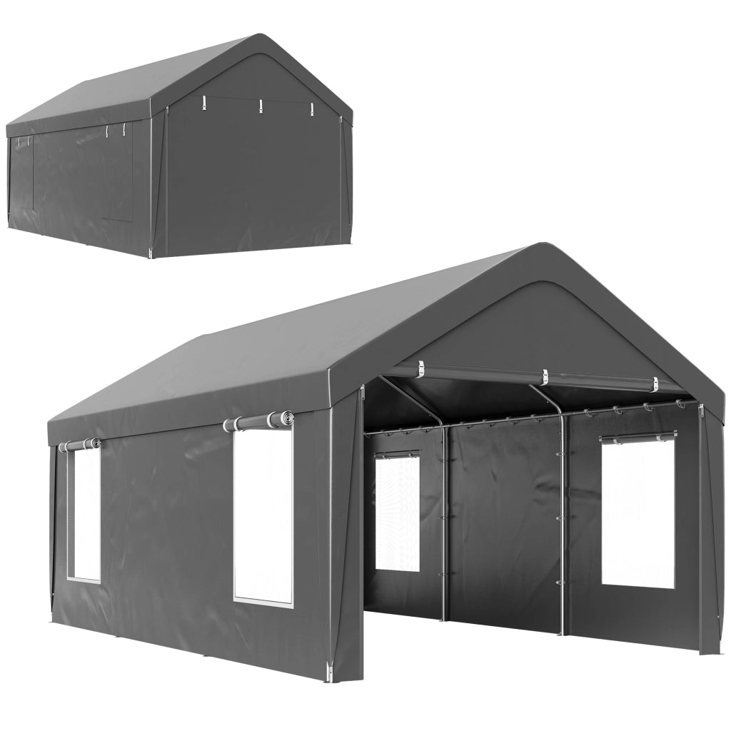 Tenda Garage 3x6 m con Pareti Laterali Amovibili, 2 Porte ad Avvolgimento e 4 Finestre ¨C zephmum ¨C Grigio Scuro